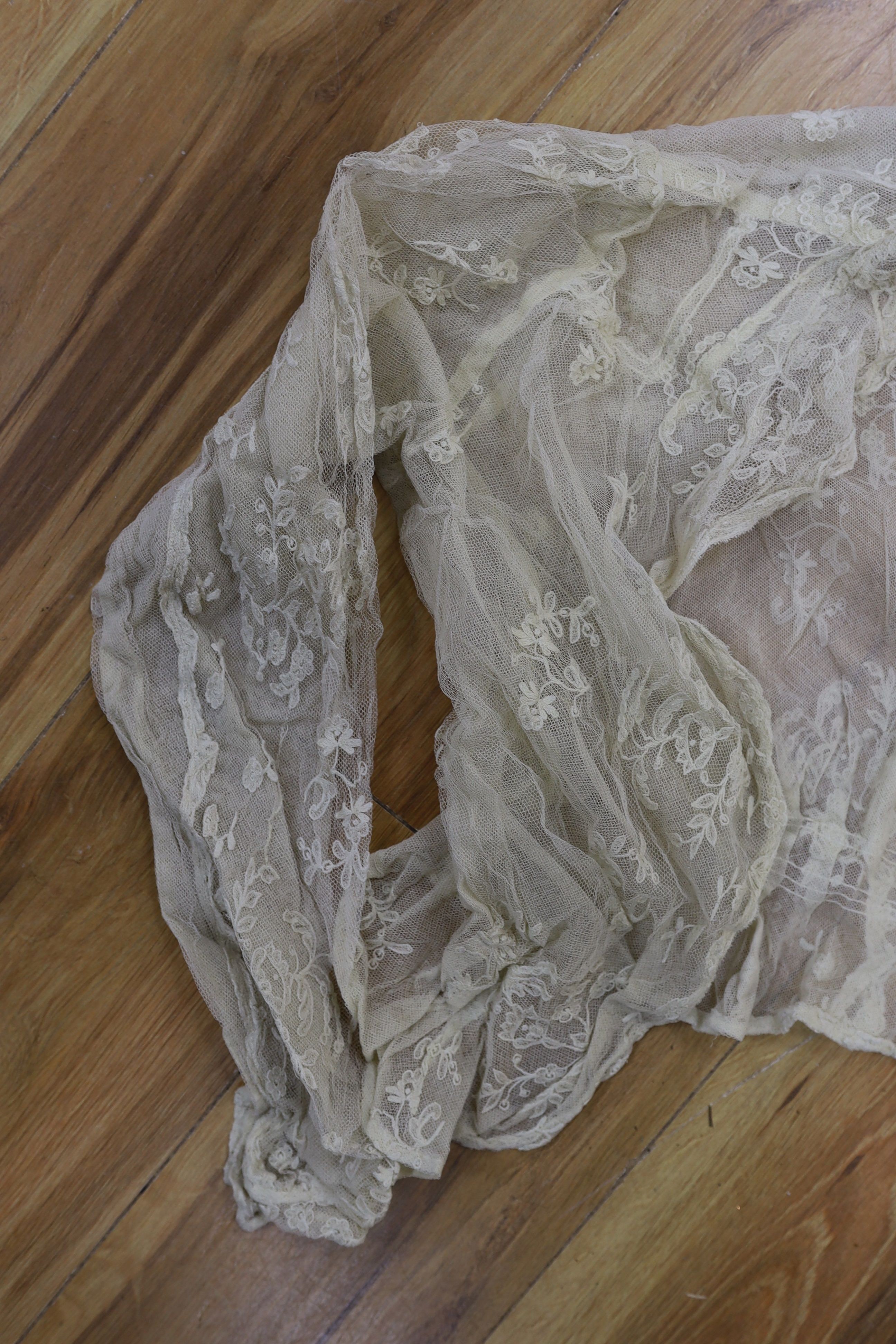 Three Edwardian lace blouses, a lace collar and all-in-one under garments